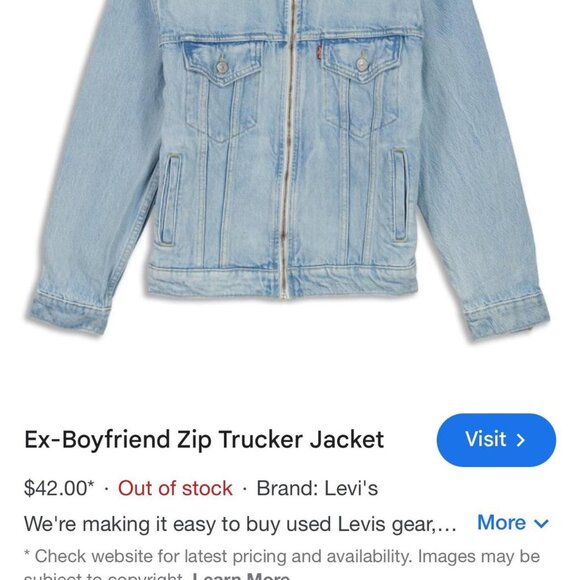 Ex-boyfriend Zip Trucker Jacket Levi Denim Light Wash Denim Jacket Size Large - Picture 3 of 8